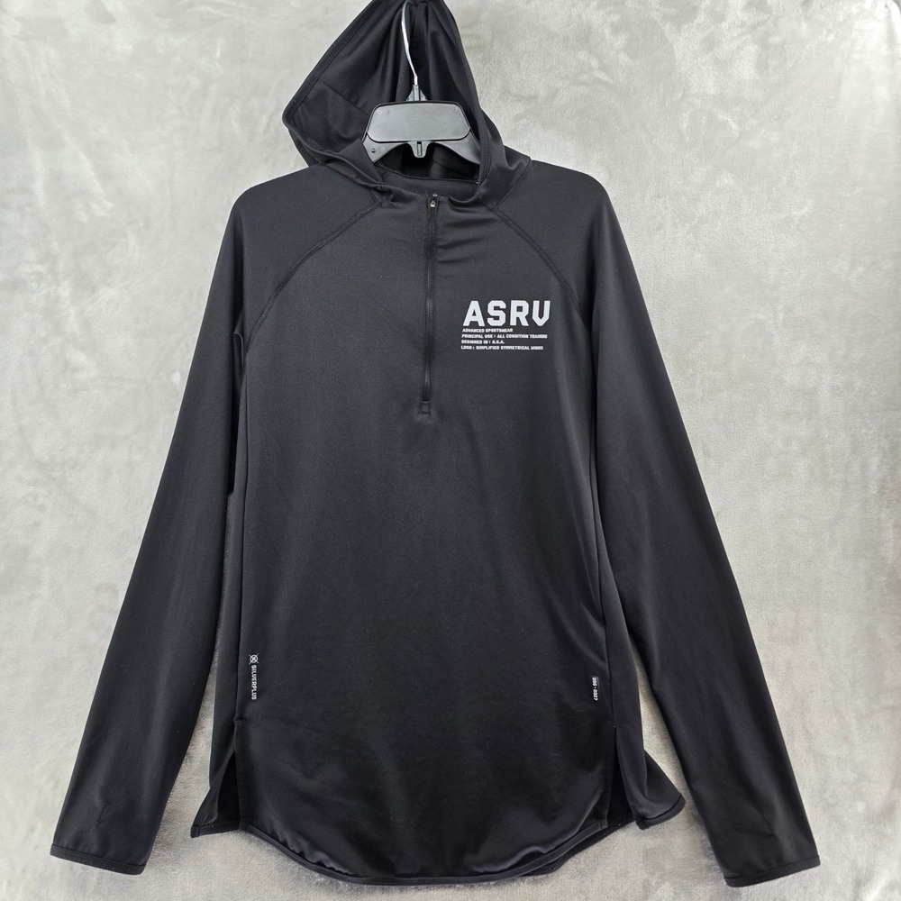 ASRV‎ DSG 0327 SilverPlus Fitted Hooded 1/4 Zip Shirt Black LS medium Workout